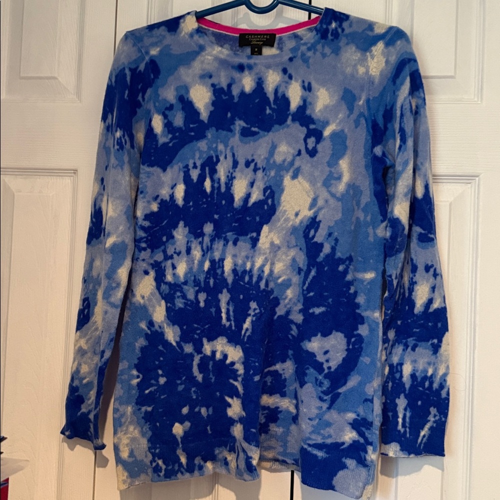 Charter Club Blue and White Cashmere Sweater, good condition, size med, tie dye